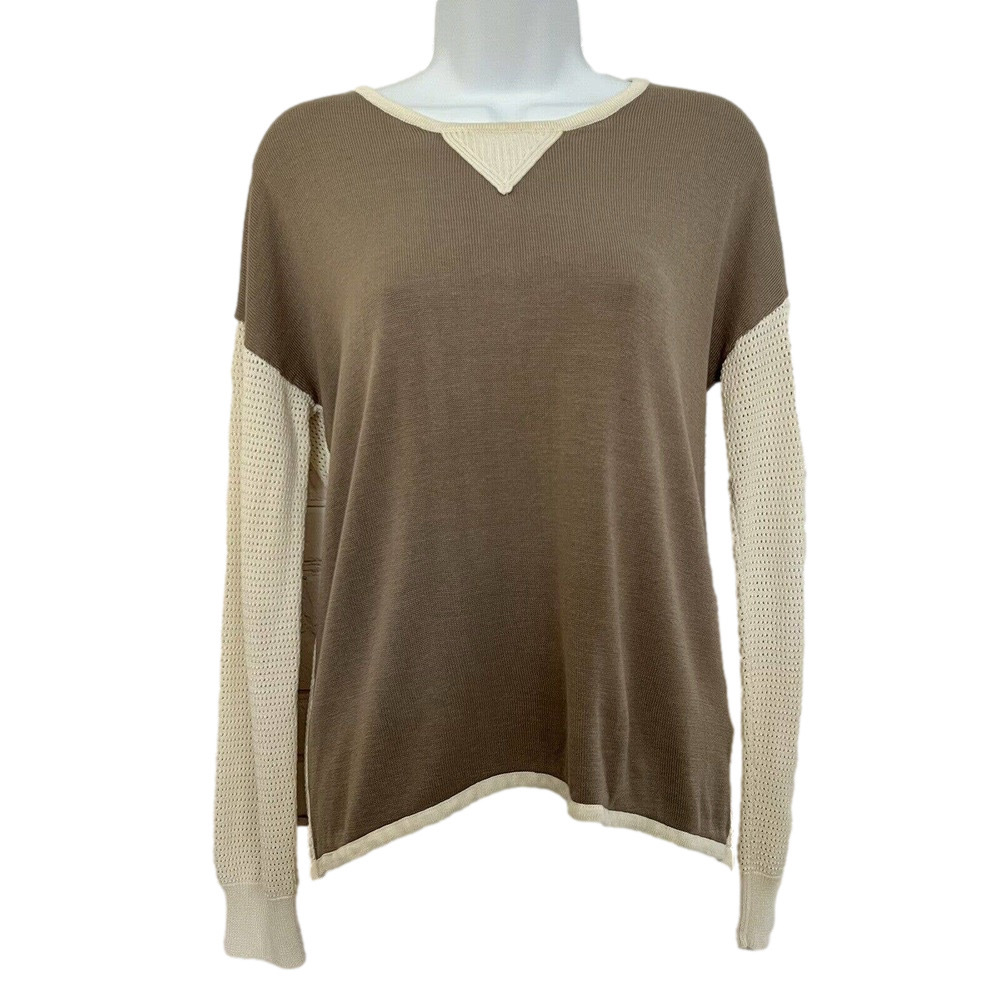 🌵Mel & Lisa Brown & Cream 75% Silk Blend Pullover High Low Sweater - Size Small